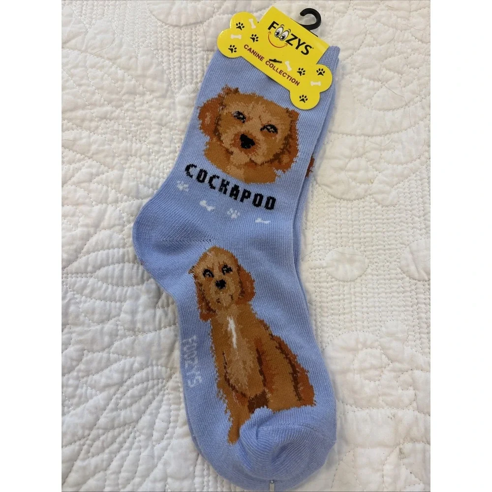 Foozy's Canine Collection Cockapoo Socks Women SZ 9-11‎ Blue Polyester Blend New